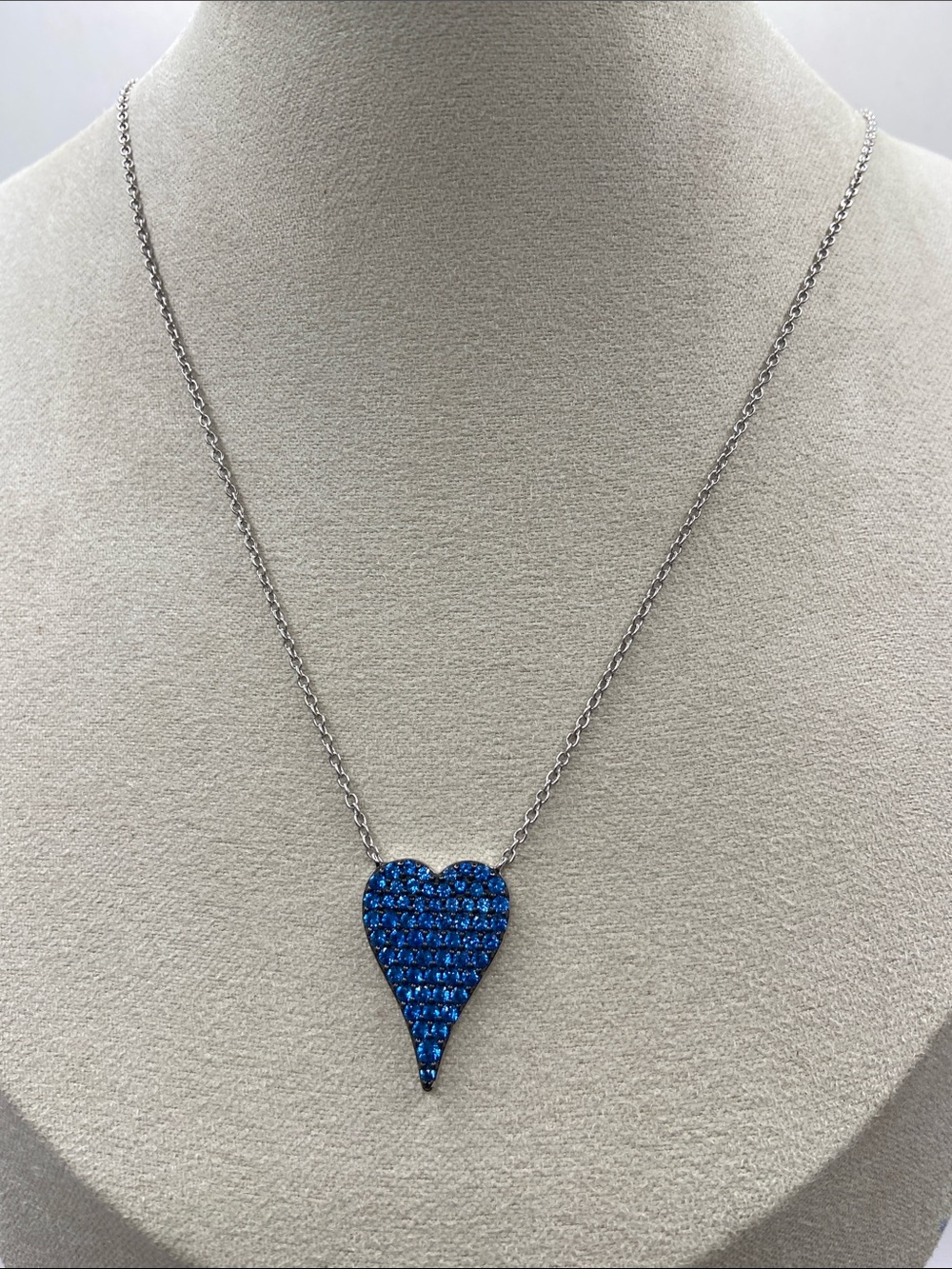 Jennifer Miller Sterling Silver Simulated Diamond Pave Heart Necklace Blue 16”L